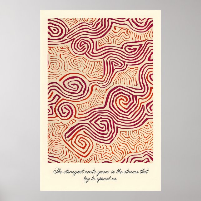 Abstract Root Pattern Print Earthy Red Beige Swirl (Front)