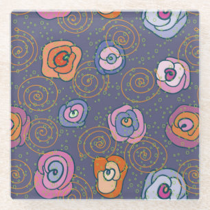 Abstract rose field pattern glass coaster