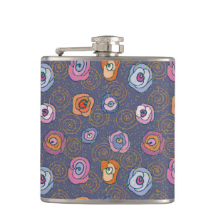 Abstract rose field pattern hip flask