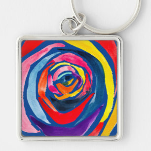 Abstract rose flower pop art key ring