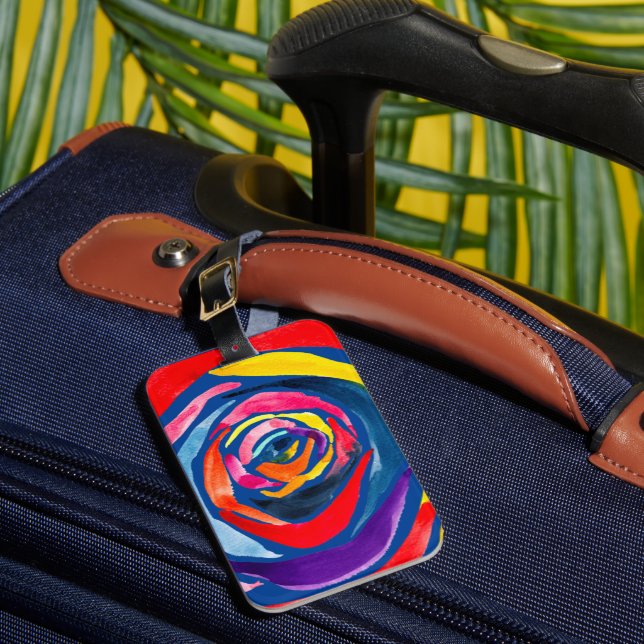 Abstract rose flower pop art luggage tag (Front Insitu 1)