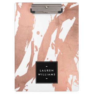Abstract Rose Gold Brushstrokes on White Clipboard