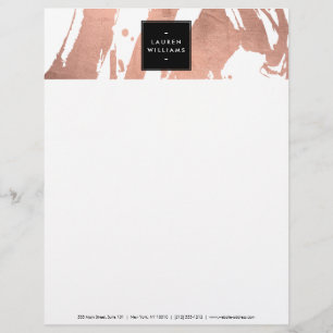 Abstract Rose Gold Brushstrokes on White Customized Letterhead