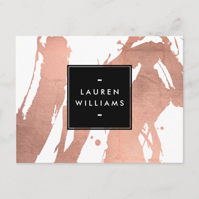 Abstract Rose Gold Brushstrokes on White Postcard (Front)