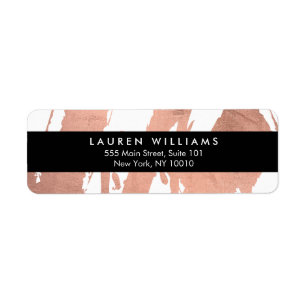Abstract Rose Gold Brushstrokes on White Return Address Label
