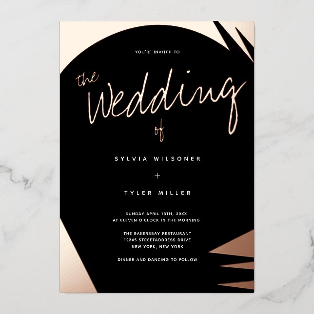 Abstract Rose Gold Burnt Orange Typography Wedding (Front)