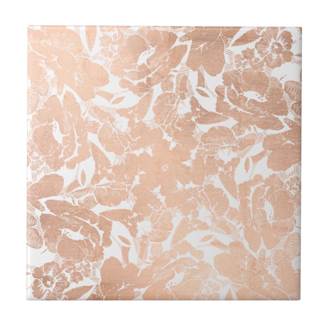 Abstract Rose Gold Floral Pattern Ceramic Tile (Front)