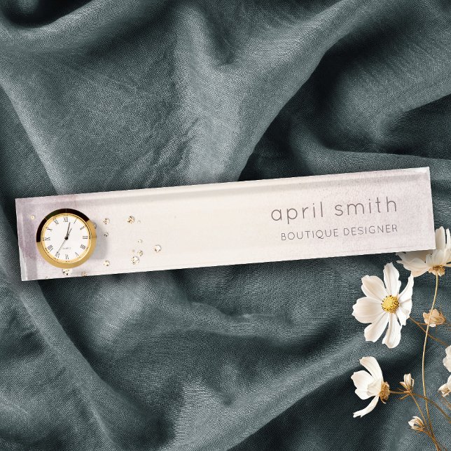 Abstract Rose Gold Purple Watercolor Glitter Desk Nameplate (Creator Uploaded)