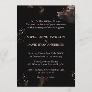 Abstract Rose Gold Washes Black Wedding Formal Invitation