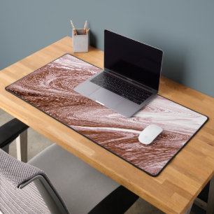 Abstract Rose Gold White Abstract Swirls Desk Mat