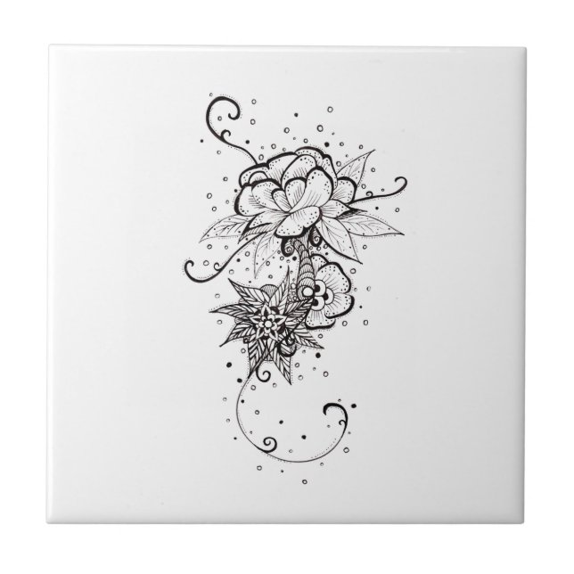 Abstract Rose Lineart Ceramic Tile (Front)