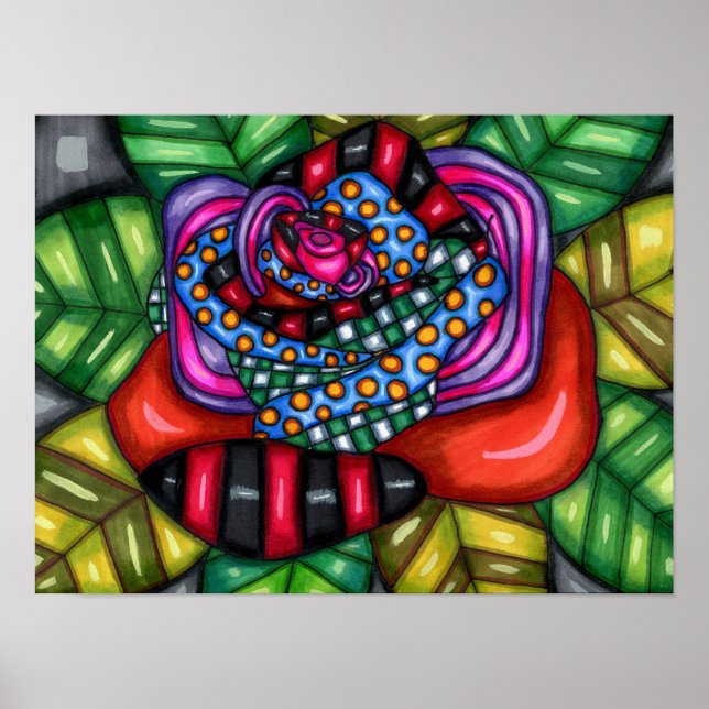 abstract rose original art flower drawing  poster (Front)