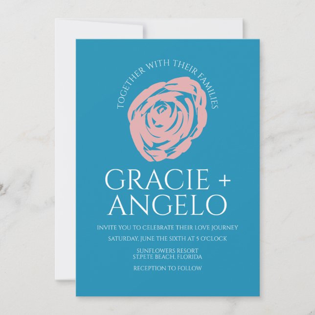 Abstract Rose Pink Blue Wedding Invitation (Front)