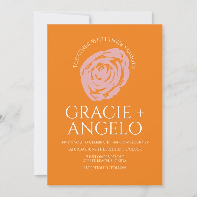 Abstract Rose Pink Orange Wedding Invitation (Front)