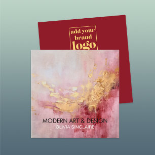 Abstract Rose Pink Paint Gold Square Business Card