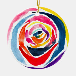Abstract rose watercolor pop art ceramic ornament