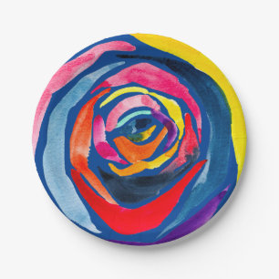 Abstract rose watercolor pop art paper plate