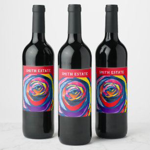 Abstract rose watercolor pop art wine label