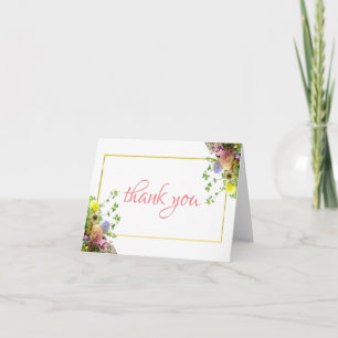 Abstract Roses Flowers Thank You Hand Script Chic Card