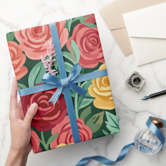 Abstract Roses Garden Butterflies Wrapping Paper