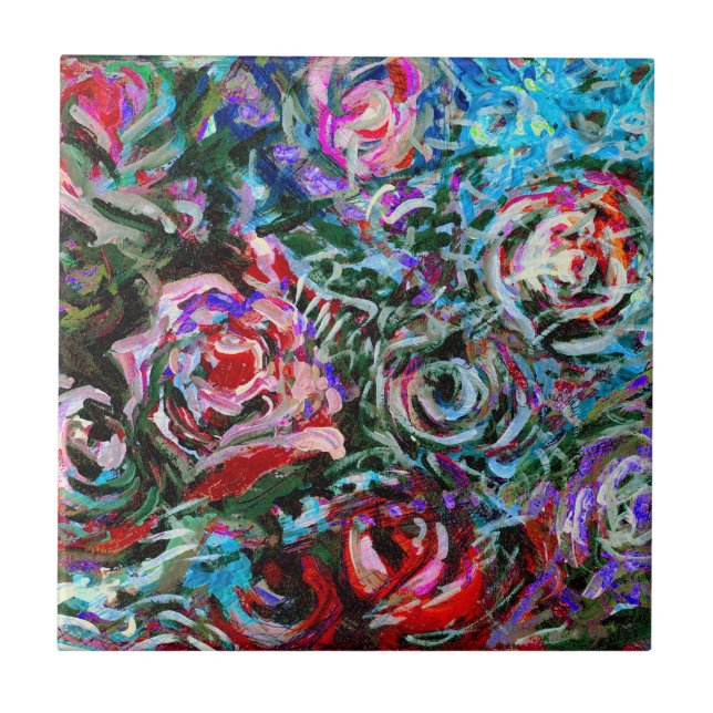 Abstract roses in Red and Blue Tile (Front)