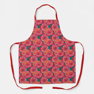 Abstract Roses In Shades Of Pink Red And Orange Apron