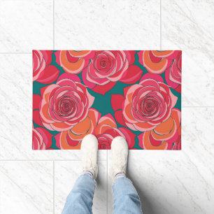 Abstract Roses In Shades Of Pink Red And Orange Doormat