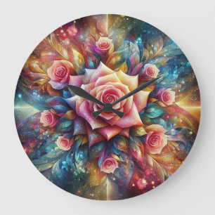 Abstract Roses Large Clock