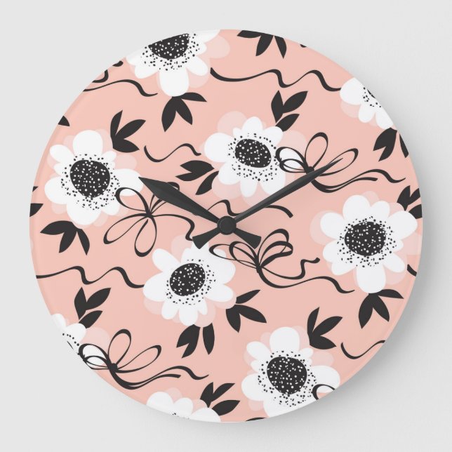 Abstract roses, pale colours, vintage pattern. large clock (Front)