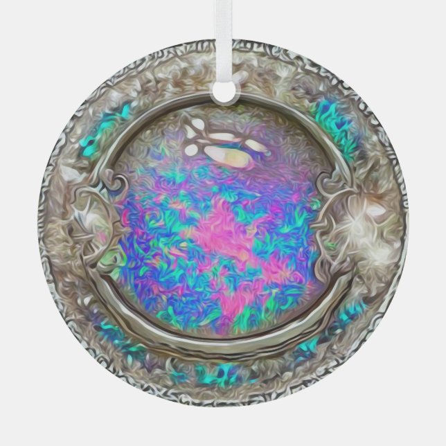 Abstract Round Painted Opal Gemstone Glass Tree Decoration (Front)