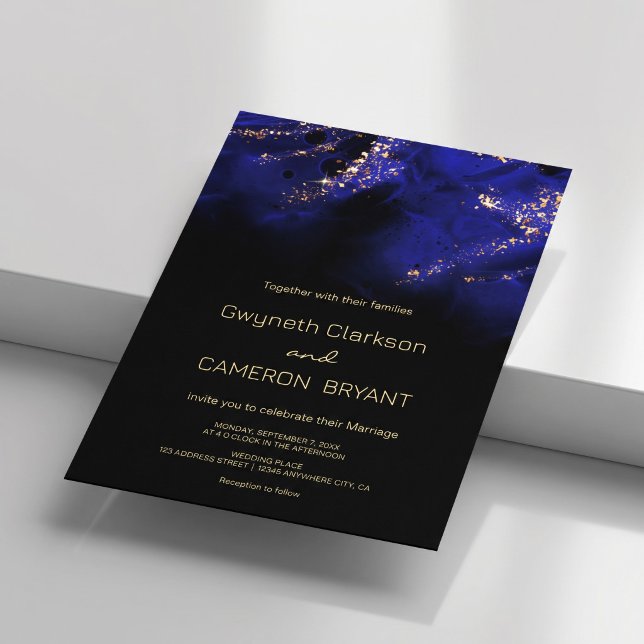 Abstract Royal Blue and Gold Alcohol  Invitation (Abstract Royal Blue and Gold Alcohol Invitation #galaxyweddinginvitation #sparklesinvitation #luxury)