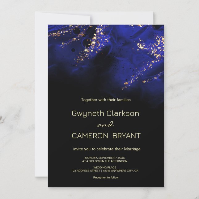 Abstract Royal Blue and Gold Alcohol  Invitation (Front)