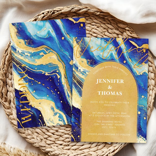 Abstract Royal Navy Blue and Gold Arch Wedding Invitation (Creator Uploaded)