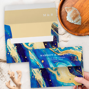 Abstract Royal Navy Blue and Gold Colourful Weddin Envelope