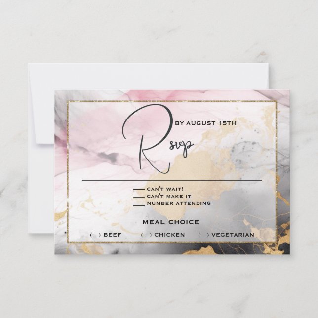 Abstract RSVP Black Gold Rose Pink Card (Front)