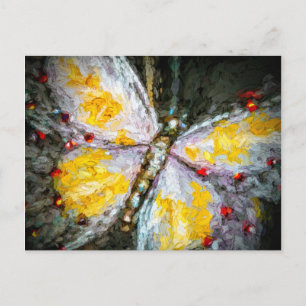 Abstract Ruby Jewelled Yellow Butterfly Painting Postcard