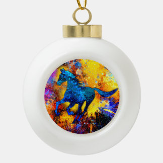 Abstract Running Horse Painting Ceramic Ball Christmas Ornament