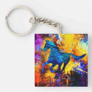 Abstract Running Horse Painting Key Ring