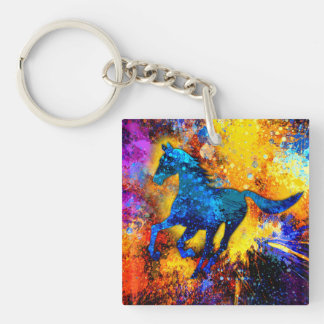 Abstract Running Horse Painting Key Ring