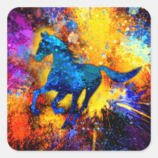 Abstract Running Horse Painting Square Sticker