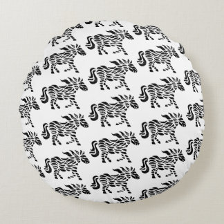 Abstract Running Horse Woodblock Print Round Cushion