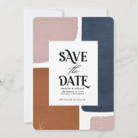 Abstract rust, navy + pink modern save the date