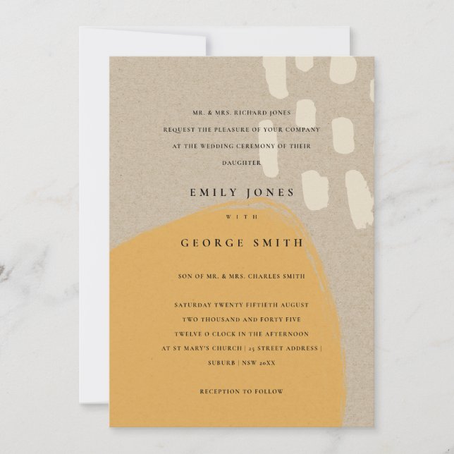 ABSTRACT RUST ORANGE KRAFT SCANDI WEDDING INVITE (Front)