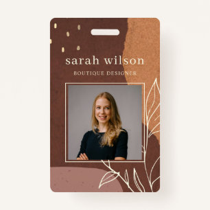 Abstract Rust Pink Orange Leafy Foliage Photo ID Badge
