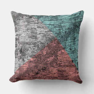 Abstract Rustic Birch Teal Coral Grey Cushion