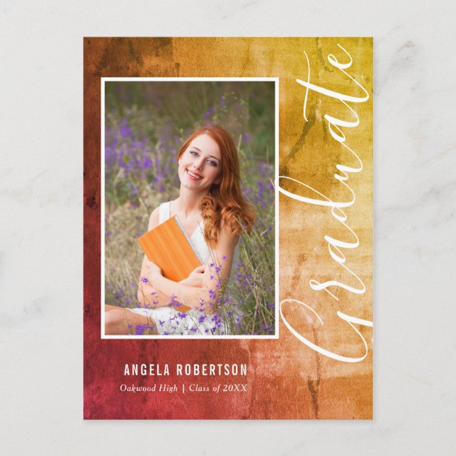 Abstract Rustic Country Photo Graduation Invitation Postcard (Front)