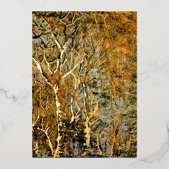 Abstract rustic forest w gold foil highlights. holiday card (Front)