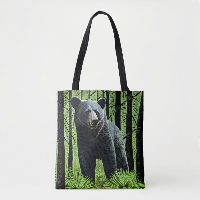Abstract Rustic Wilderness Black Bear Tote Bag (Front)