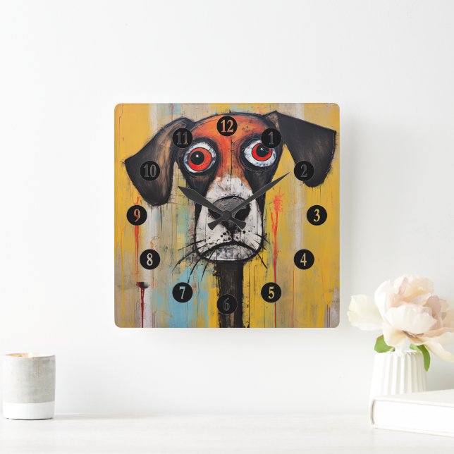  Abstract Sad Red Eyed Dog Square Wall Clock (Home)