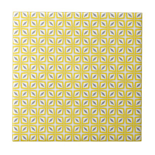 Abstract Safari Leaf Pattern Yellow and Grey Ceramic Tile